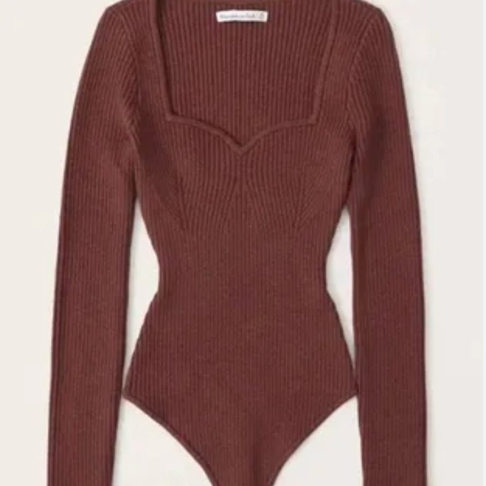 Abercrombie Long-Sleeve Sweetheart Sweater Bodysuit size small brown